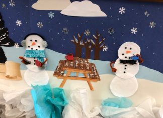 Visit scenes from Snowmen at Night, Charlie Brown Christmas and Elf at library’s decorating contest