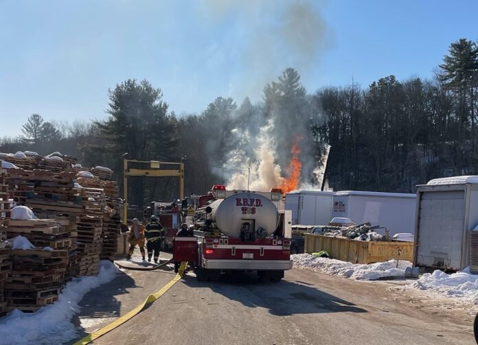 Crews respond to pallet fire in Burrillville