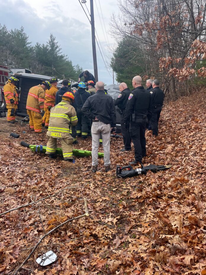 Responders use jaws of life to rescue driver following rollover crash on Broncos Highway